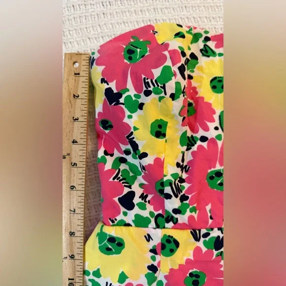 Lilly Pulitzer Floral Strapless Cotton Dress Pink Yellow Sz 8 Small Smocked - Picture 8 of 12